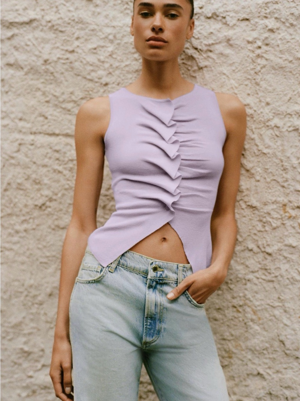 NWT Zara Light Lilac ruffled knit top size M